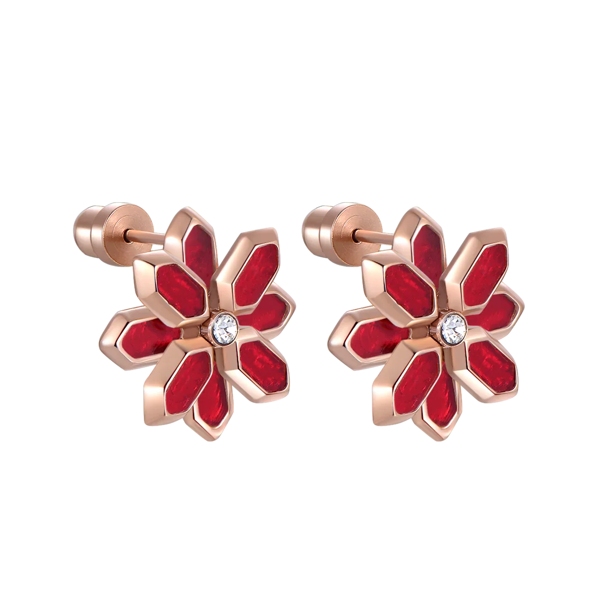 Lotus / Earrings Red Rose Gold